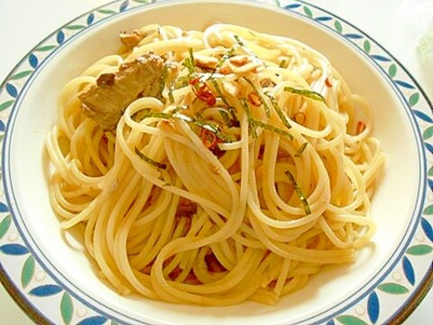 さば缶とパスタソースで　柚子胡椒ペペロンチーノ